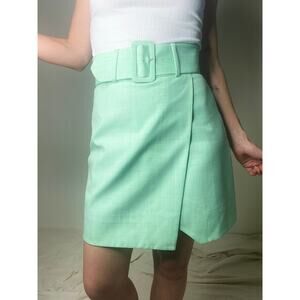 & OTHER STORIES Mint Green Belted Tailored Overlap Mini Skirt US 4